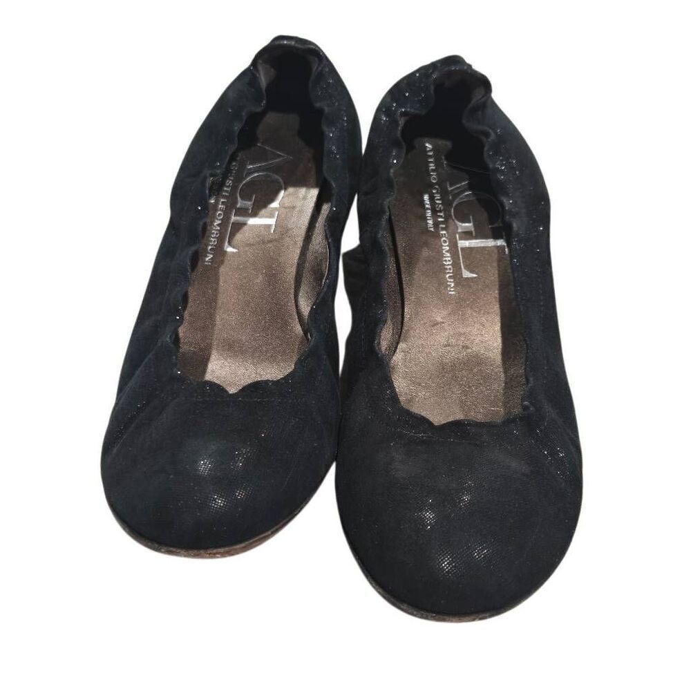 AGL Ballet Flats Size 39.5 Black Shimmer Shiny Suede